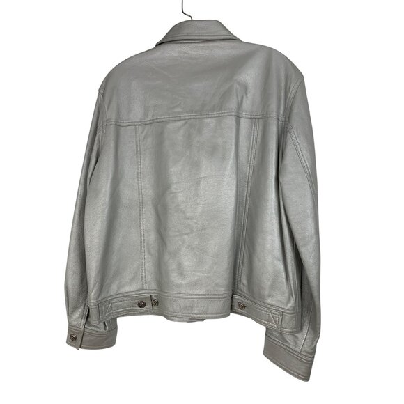 St John Silver Leather Western Jacket Italy Medium Size Button Closures RR10259 - Picture 3 of 7